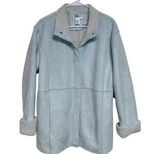 Coldwater Creek Ice Blue Faux Suede Sherpa Lined Jacket Coat Women’s Size Large